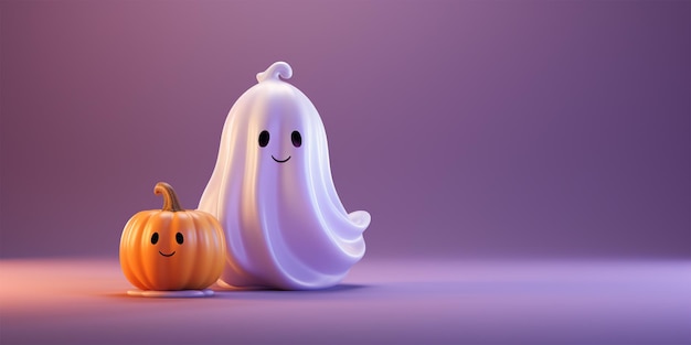 Halloween background with ghosts and pumpkins