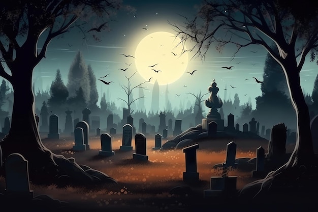 Halloween background with graveyard generative ai