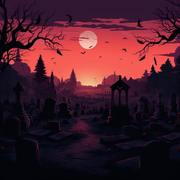 Halloween background with graveyard high quality ai generated image