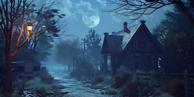 Halloween background with haunted house and full moon Horror House Ai Generated