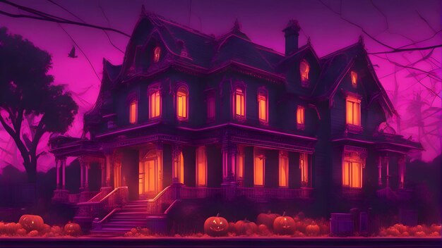 Halloween background with haunted house and pumpkins halloween illustration