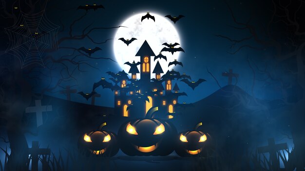 Halloween background with haunted house