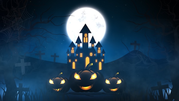 Halloween background with haunted house