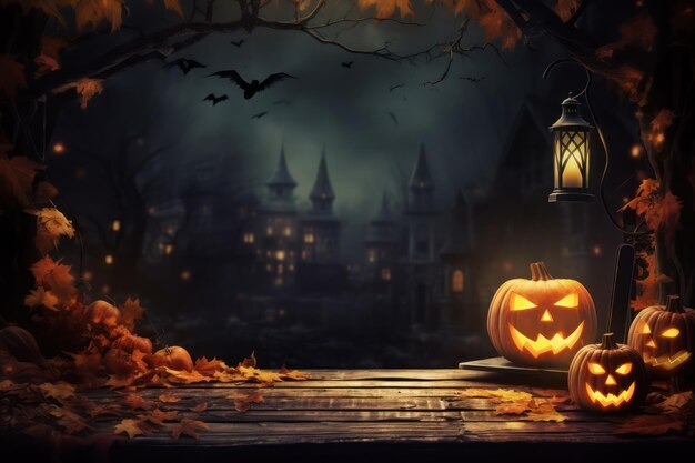 halloween background with Jack O'Lantern and pumpkins