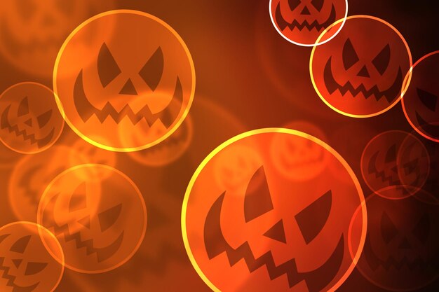 Halloween background with laughing pumpkins bokeh lights