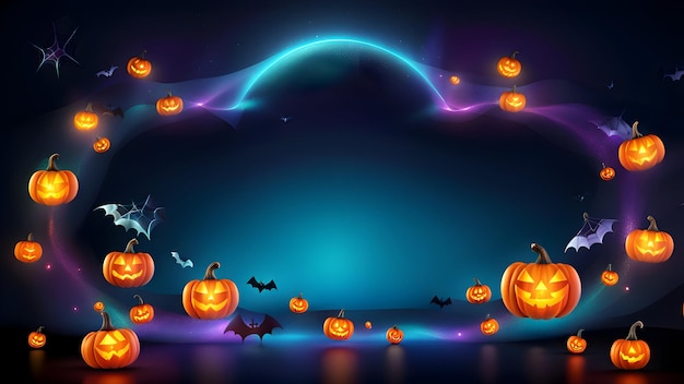 Photo halloween background with neon lights and place your text