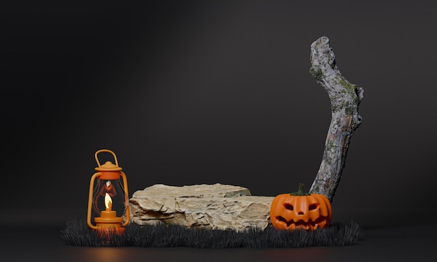 Halloween background with podium Halloween festival copy space for presentation 3D render 3D illustration