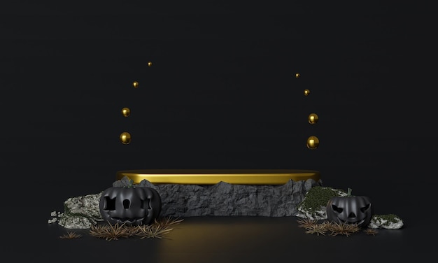 Halloween background with podium Halloween festival copy space for presentation 3D render 3D illustration