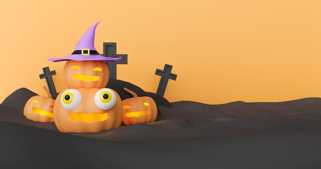 Halloween background with pumpkin 3d rendering