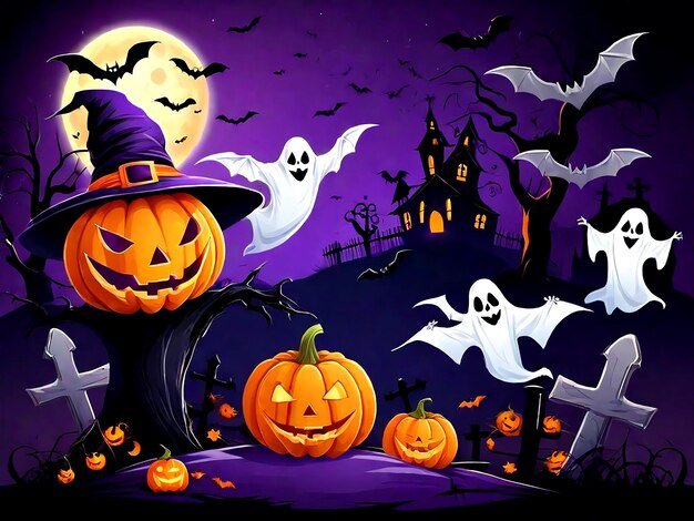 Halloween background with pumpkin and bats AI_Generaed