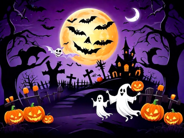 Halloween background with pumpkin and bats AI_Generaed