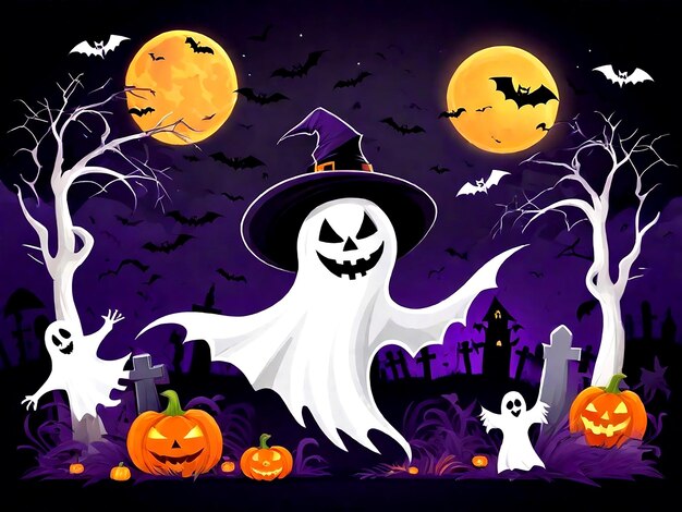 Halloween background with pumpkin and bats AI_Generaed