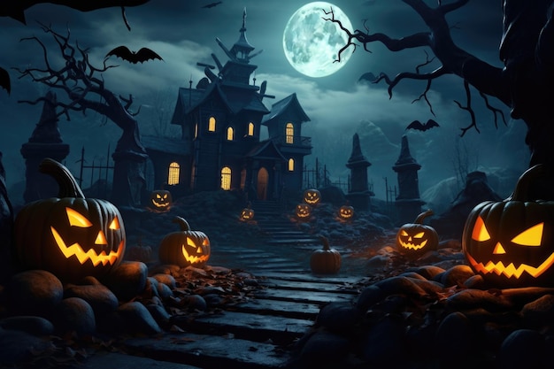 halloween background with pumpkin and bats