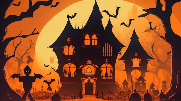 Halloween background with pumpkin and bats