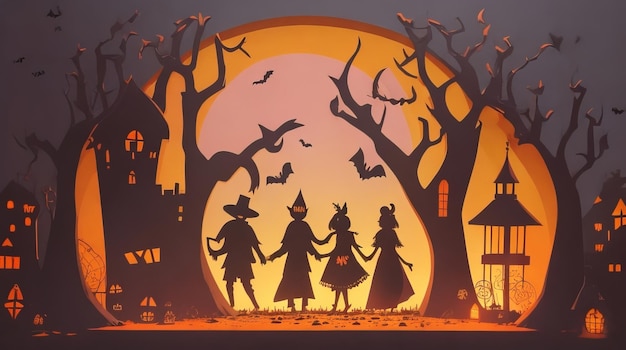 Halloween background with pumpkin and bats