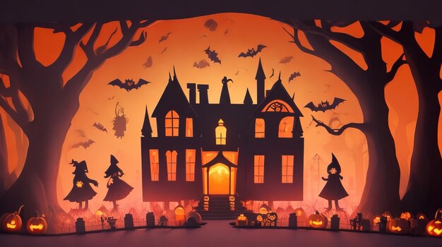 Halloween background with pumpkin and bats