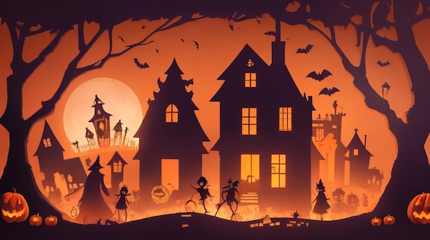 Halloween background with pumpkin and bats