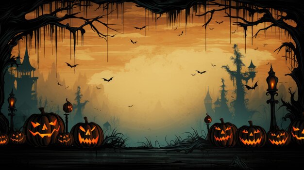 Halloween background with pumpkin at night