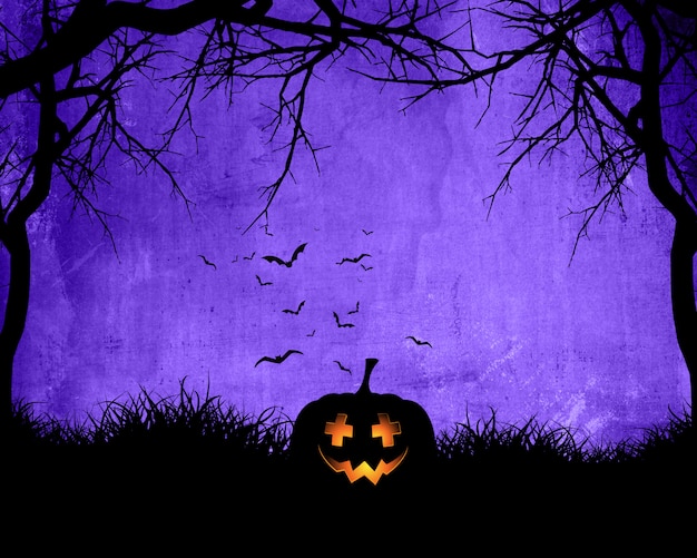 Halloween background with pumpkin on purple background