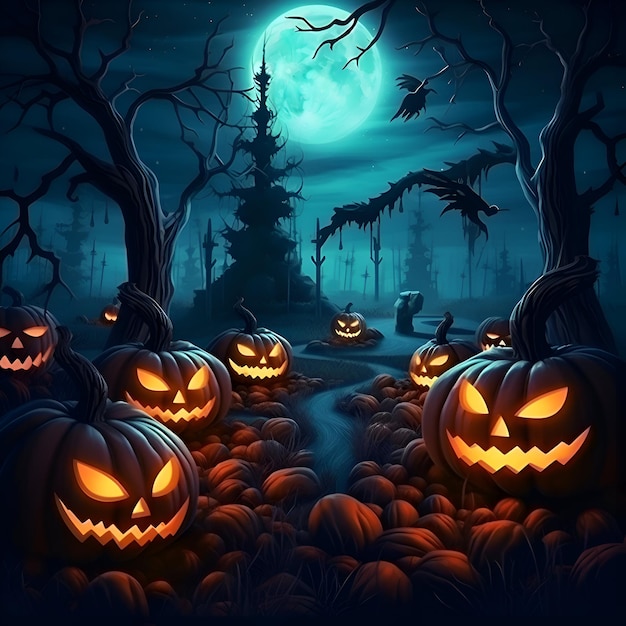 Фото Хэллоуин фон с тыквами летучими мышами и могилами темный зловещий страх