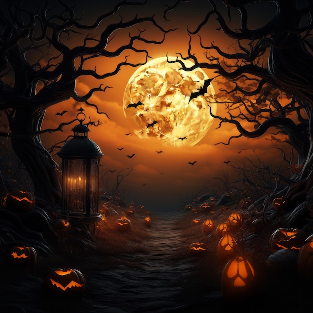 halloween background with pumpkins and lanterns