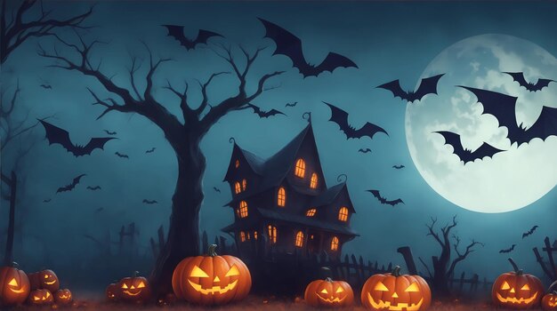 Halloween background with pumpkins in the spooky night