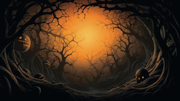 Хэллоуин фон с тыквами и деревьями