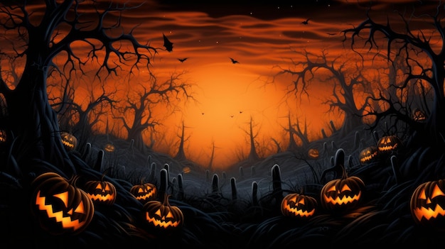 halloween background with pumpkins and trees