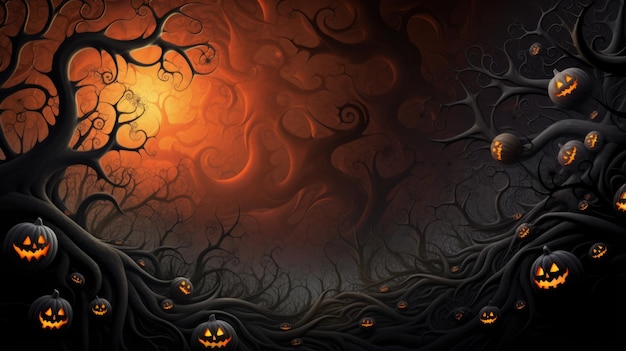 halloween background with pumpkins and trees