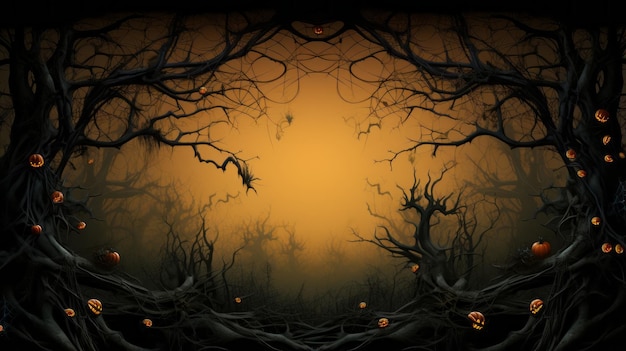 a halloween background with pumpkins and trees