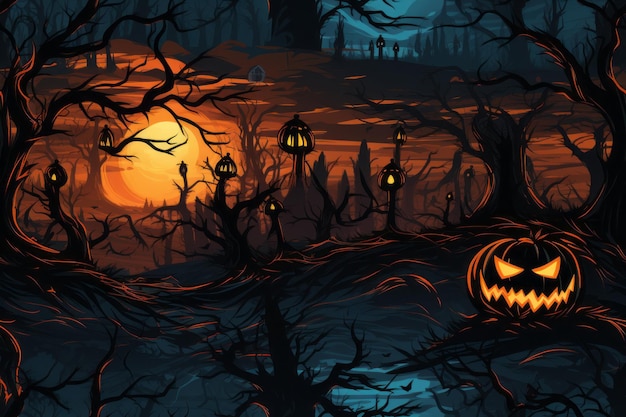 Photo a halloween background with pumpkins and trees