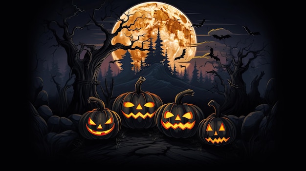 Halloween background with pumpkins Vector illustration