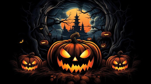 Halloween background with pumpkins Vector illustration