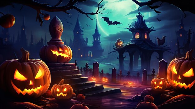 Halloween background with scary pumpkin generative ai