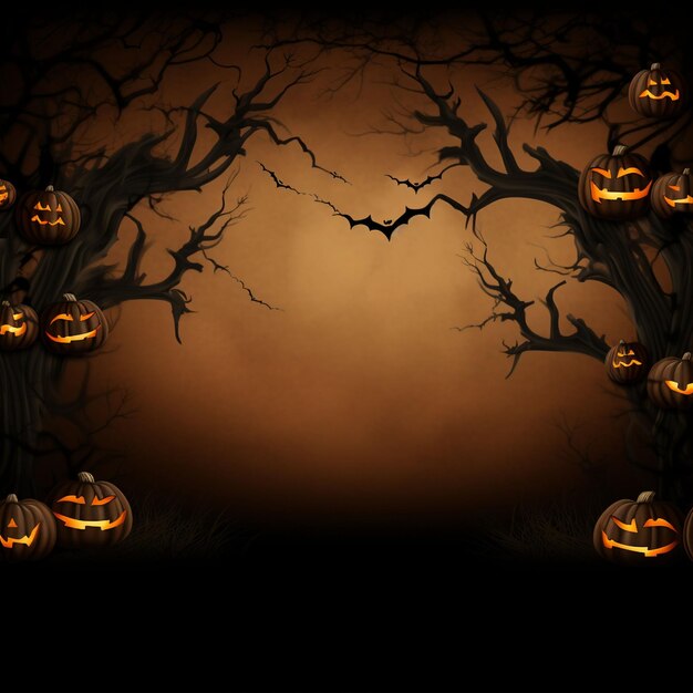 Photo halloween background with scary pumpkins candles in the graveyard at night with a castle background