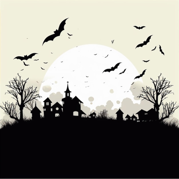 Photo halloween background with scary pumpkins candles in the graveyard at night with a castle background