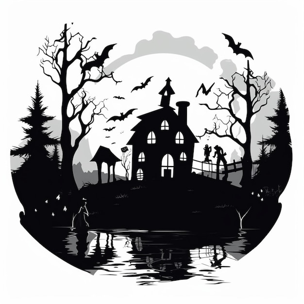 Photo halloween background with scary pumpkins candles in the graveyard at night with a castle background