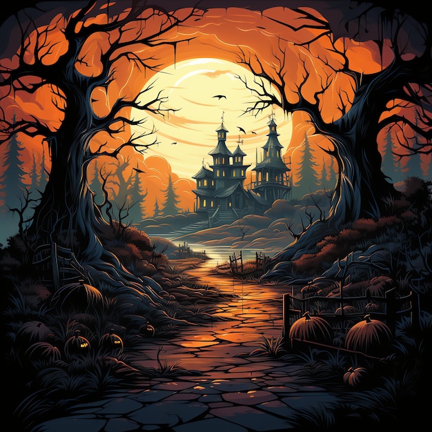Premium AI Image | Halloween background with scary pumpkins in forest ...