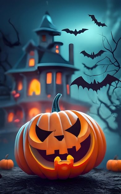 halloween background with spooky haunted house scene