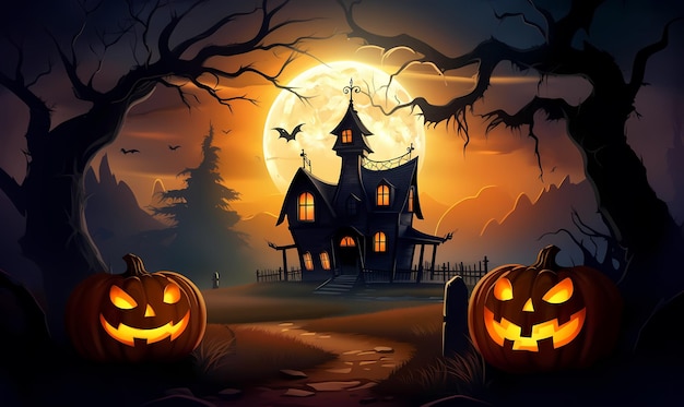 Halloween background with tombs trees bats tombstones gravey generated ai