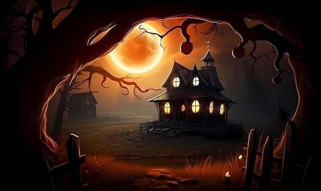 Halloween background with tombs trees bats tombstones gravey generated ai