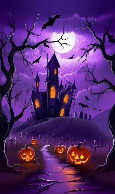 Хэллоуин фон с гробницами деревья летучие мыши надгробия грей сгенерированный ai