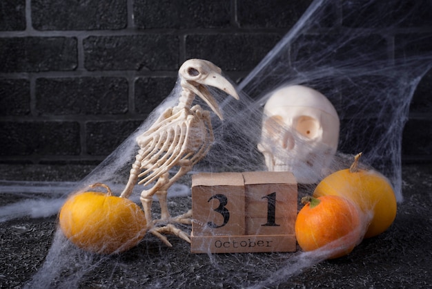 Halloween background with wooden calendar