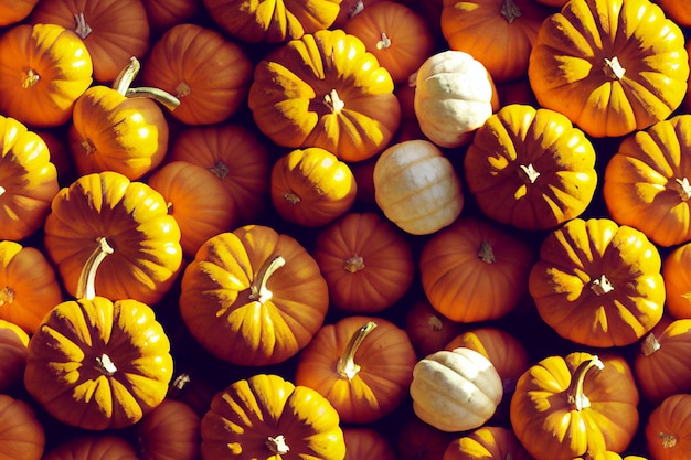 Photo halloween backgroundstill life flat lay composition different sizes pumpkins dark tonescopy space