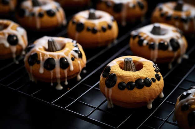 Foto la cottura di halloween su uno sfondo scuro diversi dessert e piccole torte stagionali ai generativa