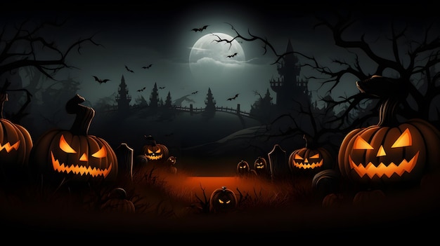 Halloween banner background with halloween pumpkin and night scene