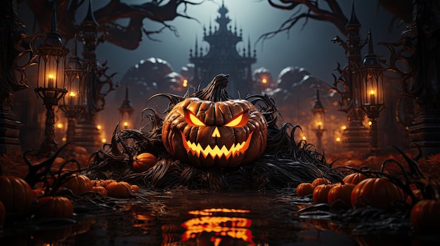 Halloween banner Gelukkig Halloween behang gegenereerd door AI