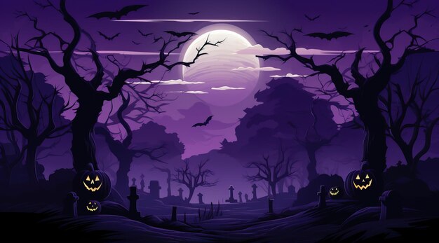 Halloween banner for Halloween in the style of eerie landscapes dark violet traditional