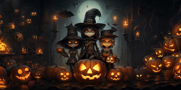 halloween banner illustratie jongens en meisjes