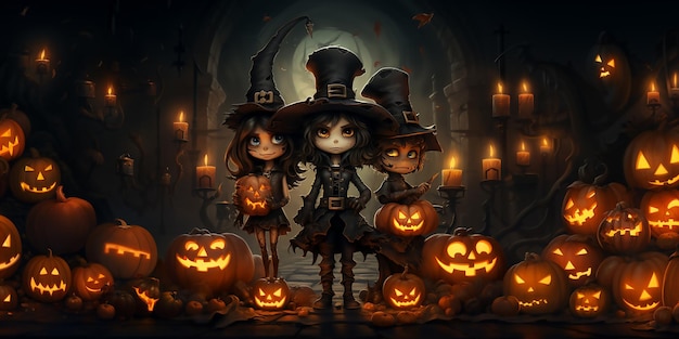 halloween banner illustratie jongens en meisjes